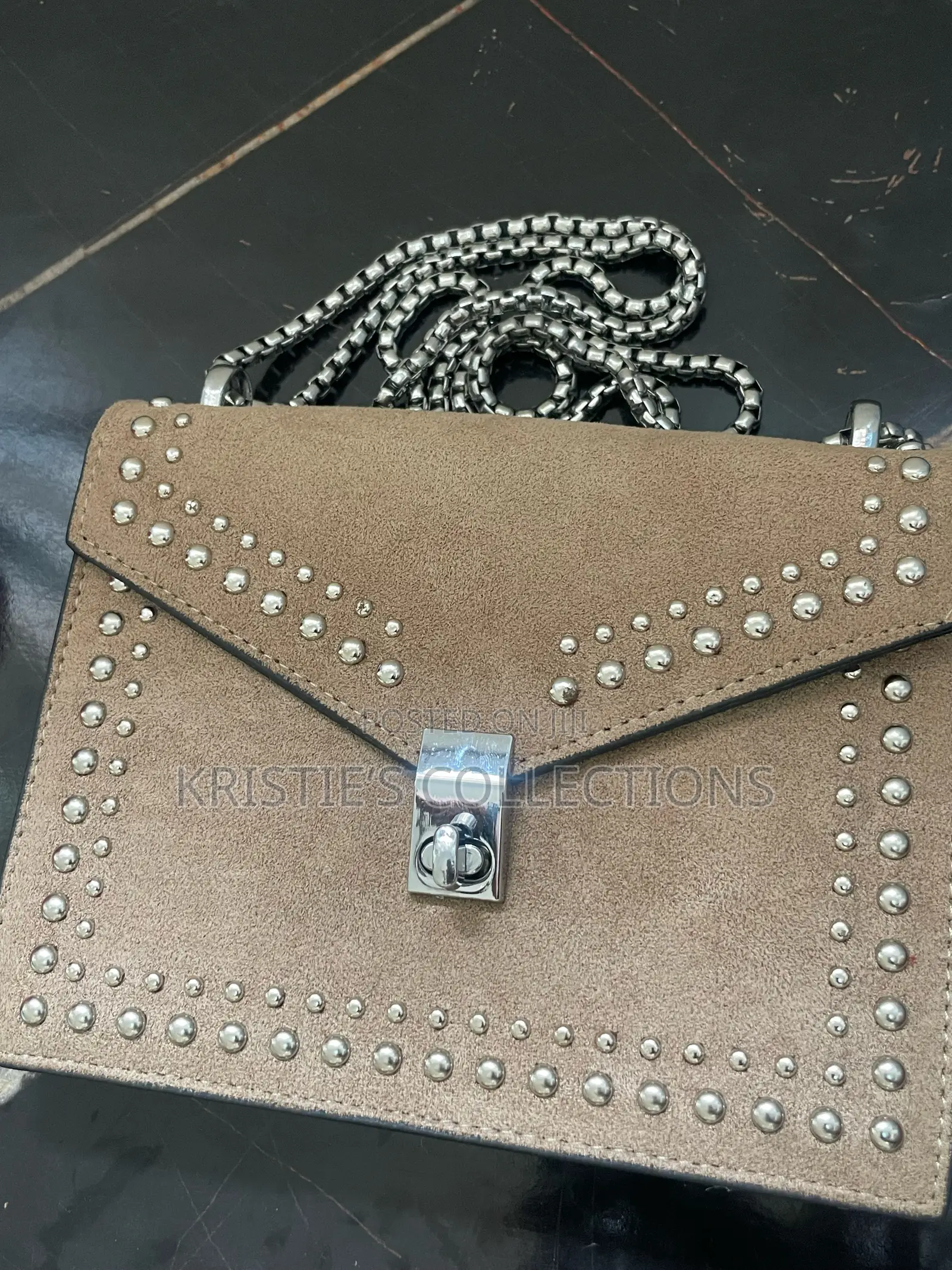 Nude Suede Bag With Shiny Studs