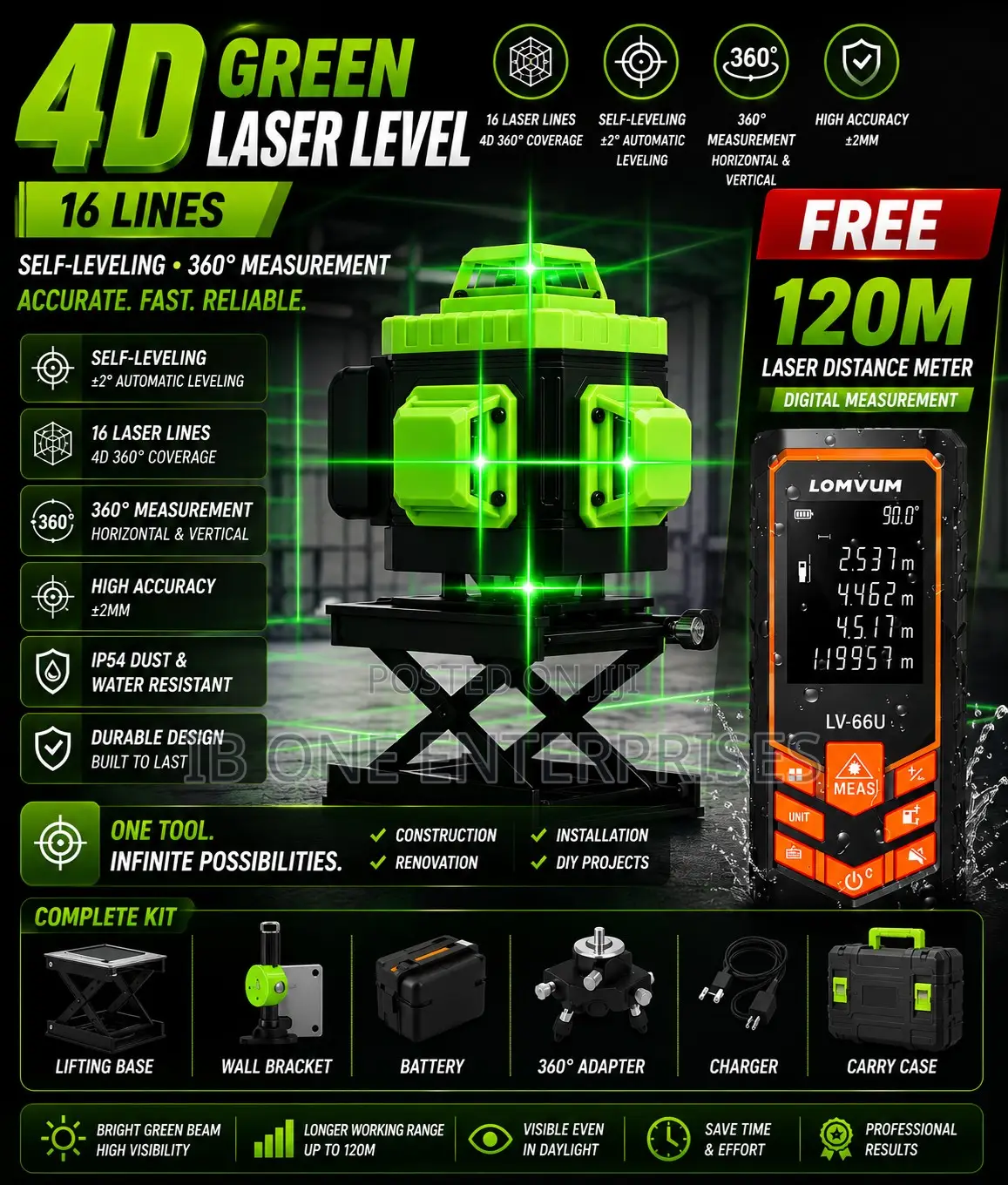 Stop Guessing — Start Measuring With Laser Level Free 120m Distant M