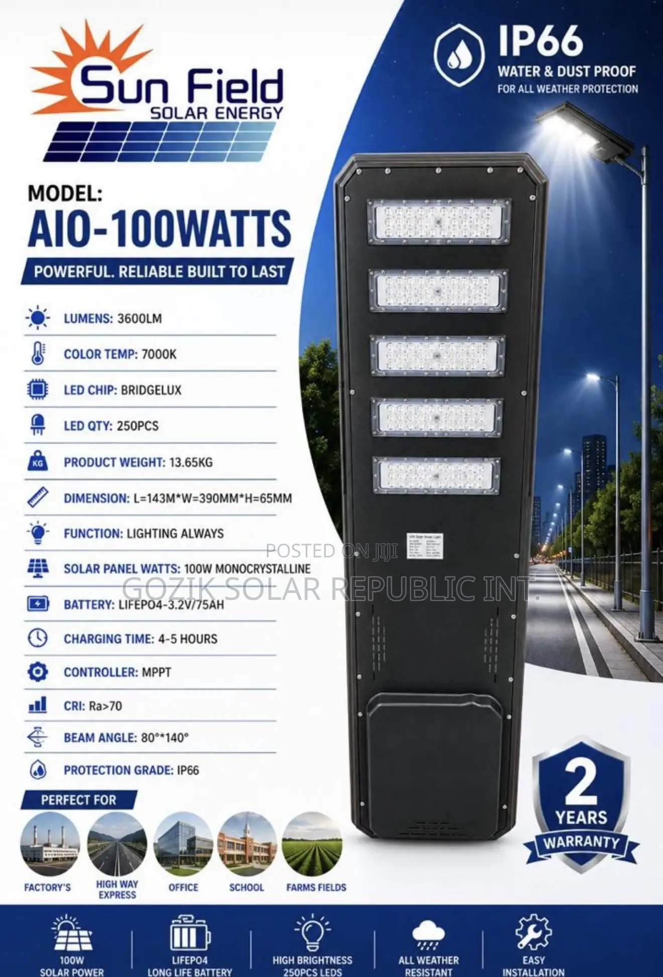 100w Sunfeild Solar All in One Available for Bulk Project Supply F
