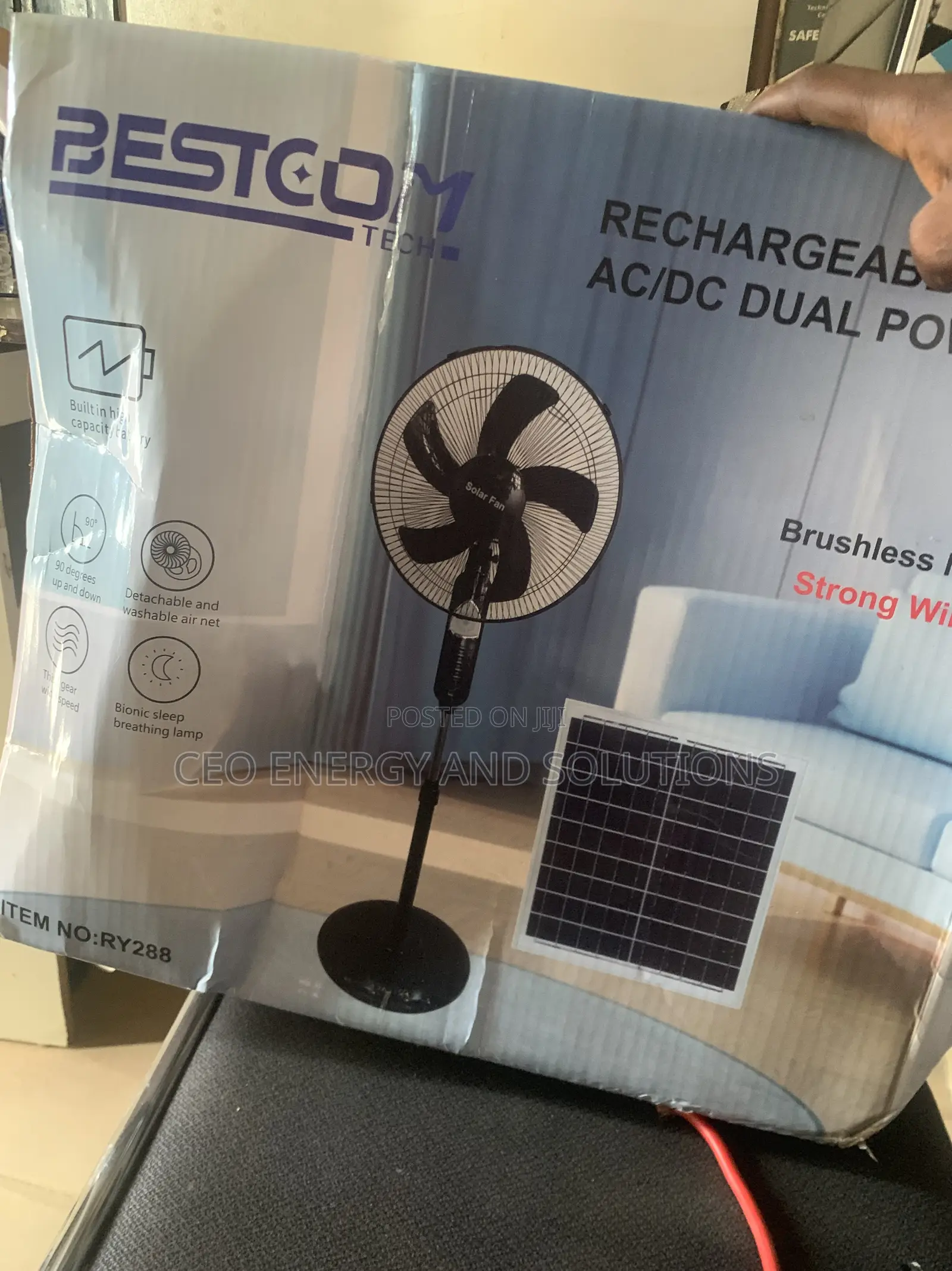 Bestcom Tech Solar Rechargeable Fan