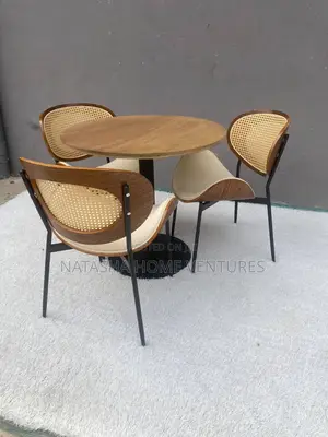 Round Wood Rattan Café Table Set – 3 Seaters