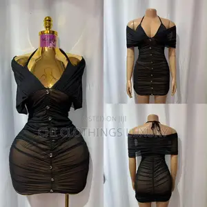 Women’S Sexy Off-Shoulder Mesh Bodycon Mini Dress – Black
