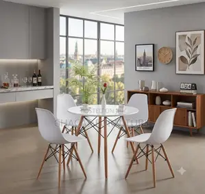 Premium Modern 5-Piece Dining Set (Round Table + 4 Eames Chairs)