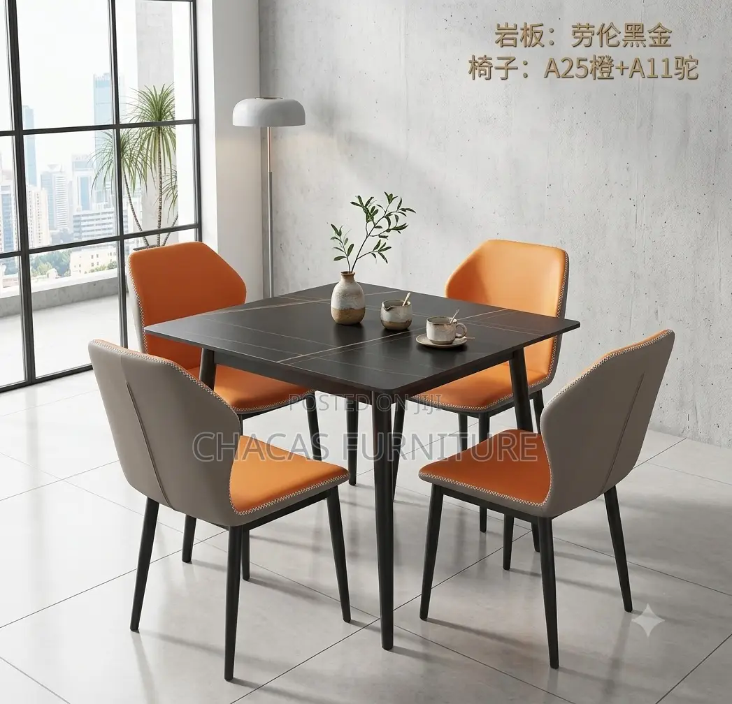 Premium 5-Piece Marble-Top Dining Set (Square Table + 4 Luxury Chairs)