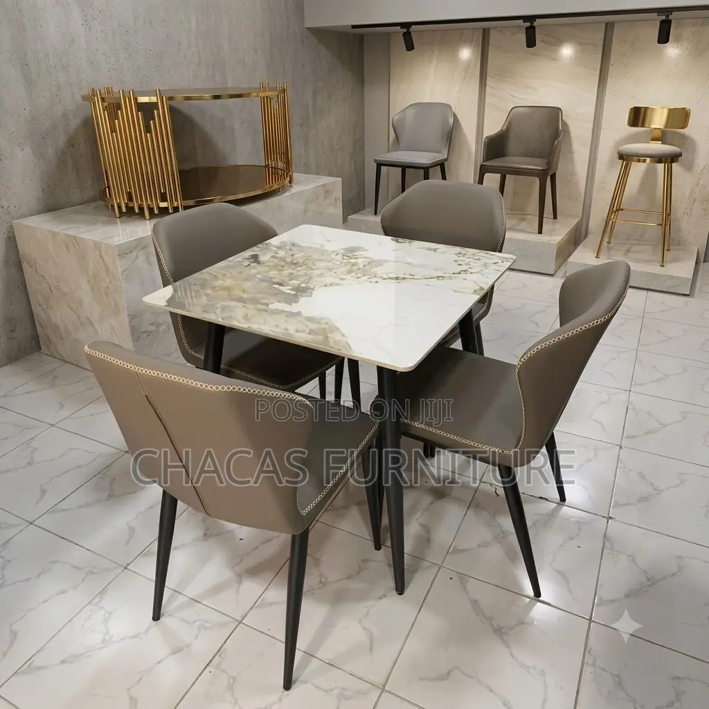 Premium 5-Piece Marble-Top Dining Set (Square Table + 4 Luxury Chairs)