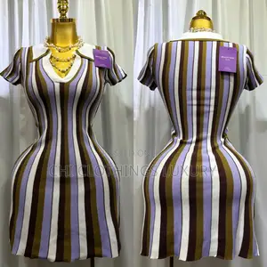 Elegant Women’S Striped Knit Mini Dress With Collar