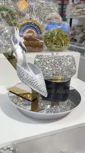 Elegant Silver Crystal Clutch Bag With Matching Heels