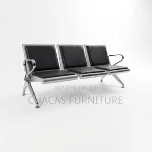 Heavy-Duty 3-Seater Padded Waiting Chair - Black Chrome