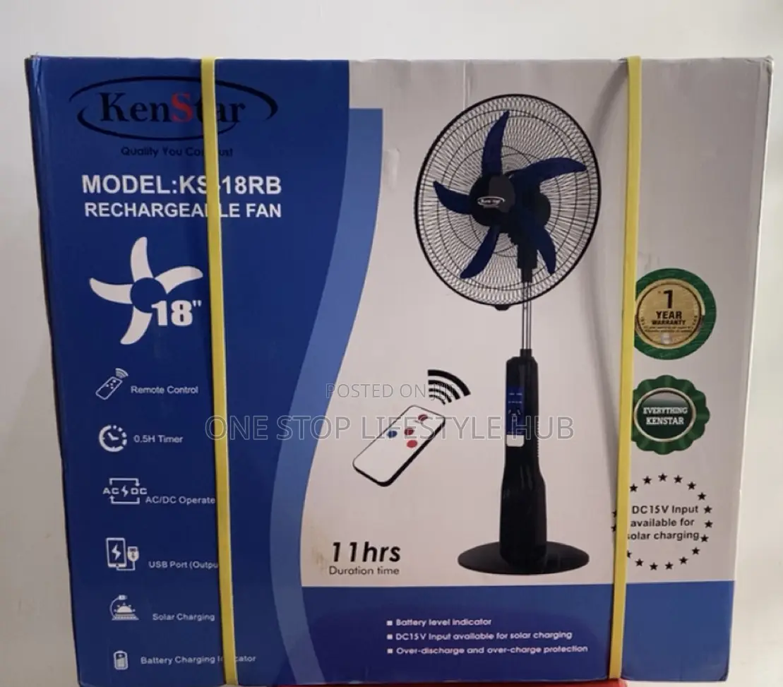 Kenstar 18-inch Rechargeable Standing Fan With Remote Solar Input