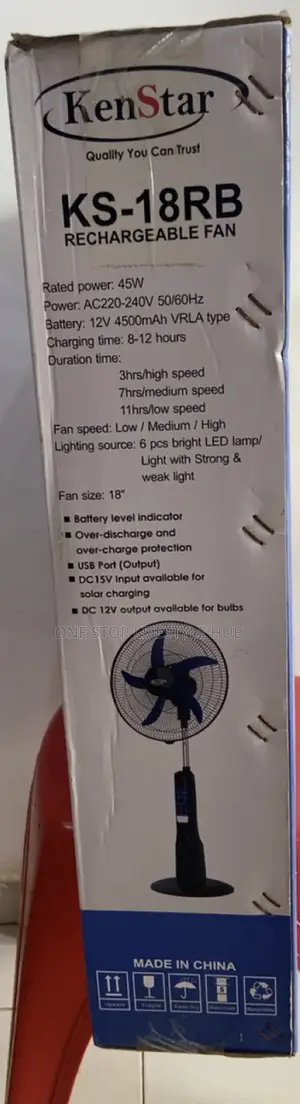 Kenstar 18-inch Rechargeable Standing Fan With Remote Solar Input