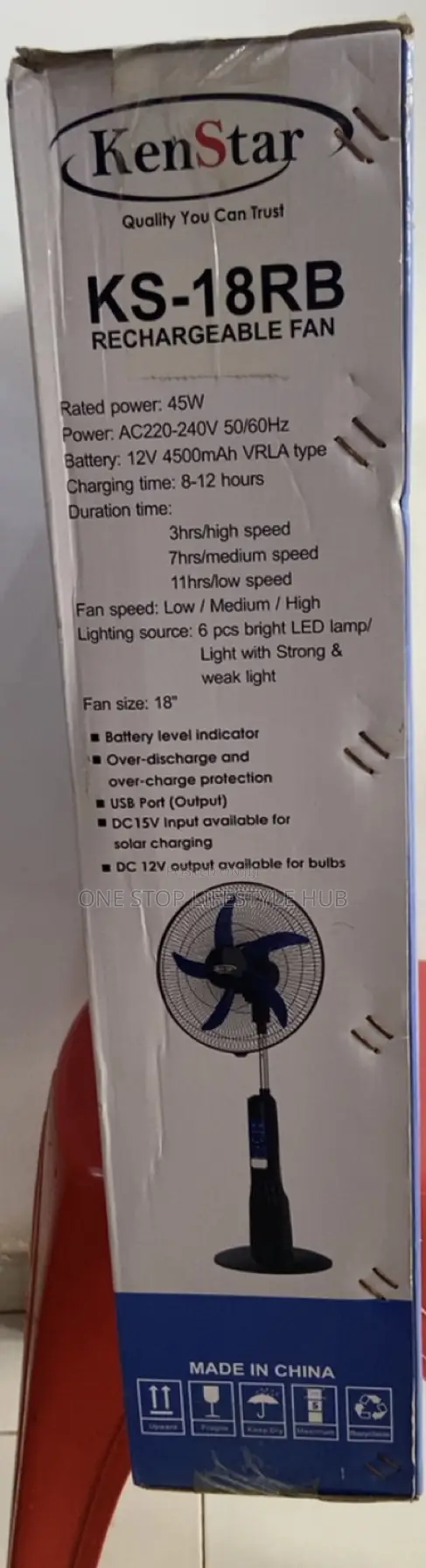 Kenstar 18-inch Rechargeable Standing Fan With Remote Solar Input