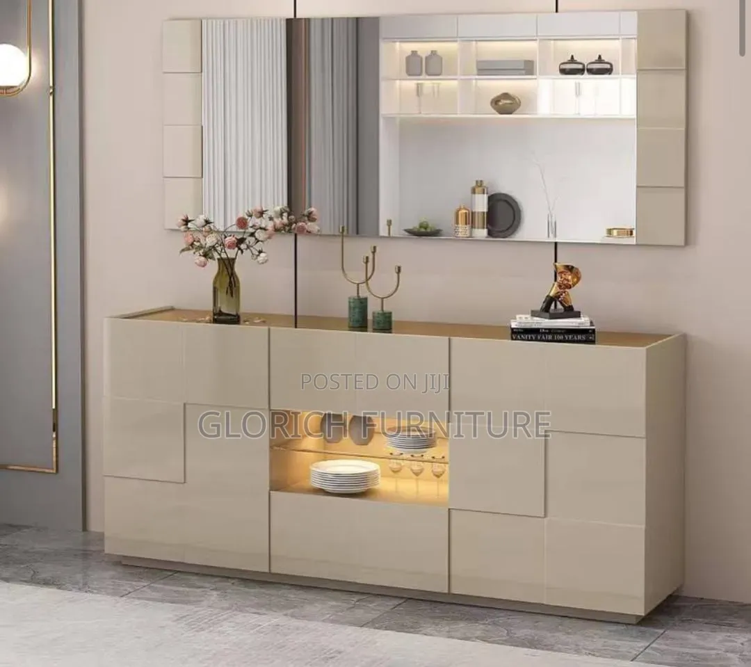 Cream Gloss Sideboard Set – Led Display Cabinet With Mirror