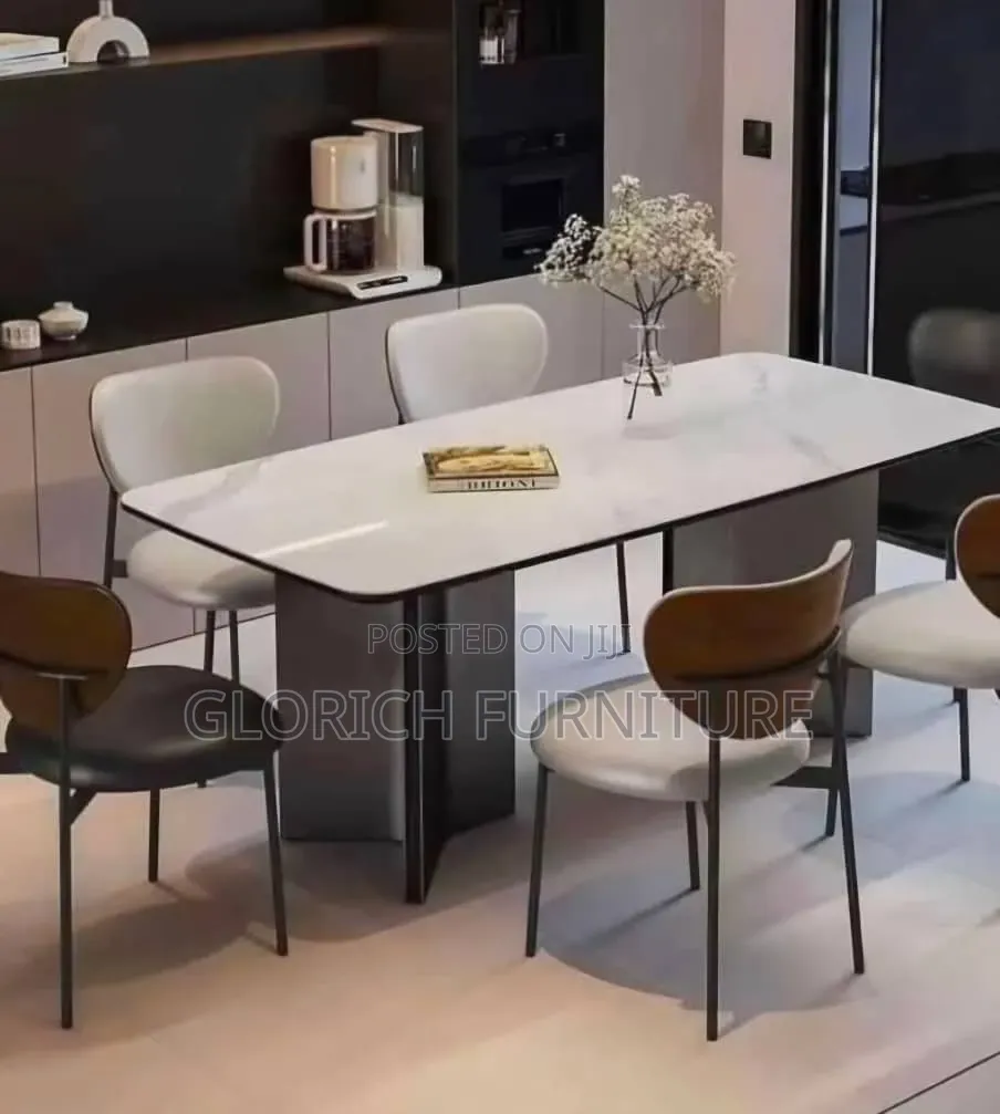 6-Seater Sintered Stone Dining Set – Pedestal Table Mixed Chairs