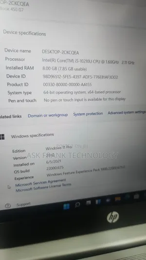 Laptop HP ProBook 450 G7 8GB Intel Core i5 SSD 256GB