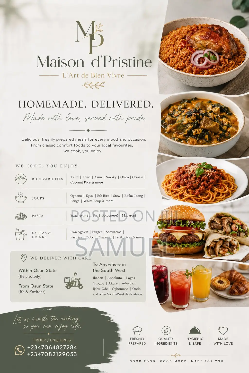 Freshly Cooked Home Made Meals