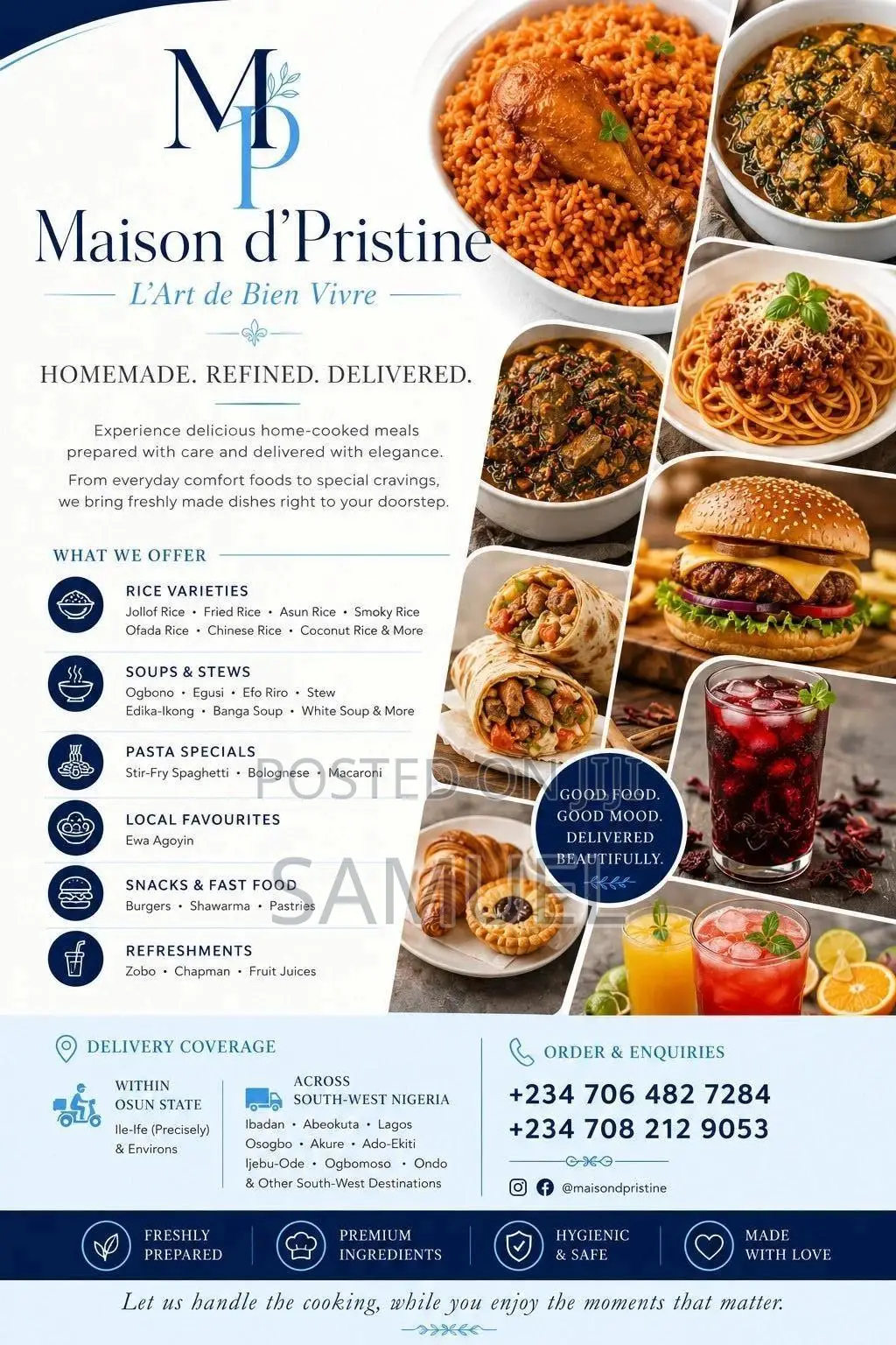Freshly Cooked Home Made Meals