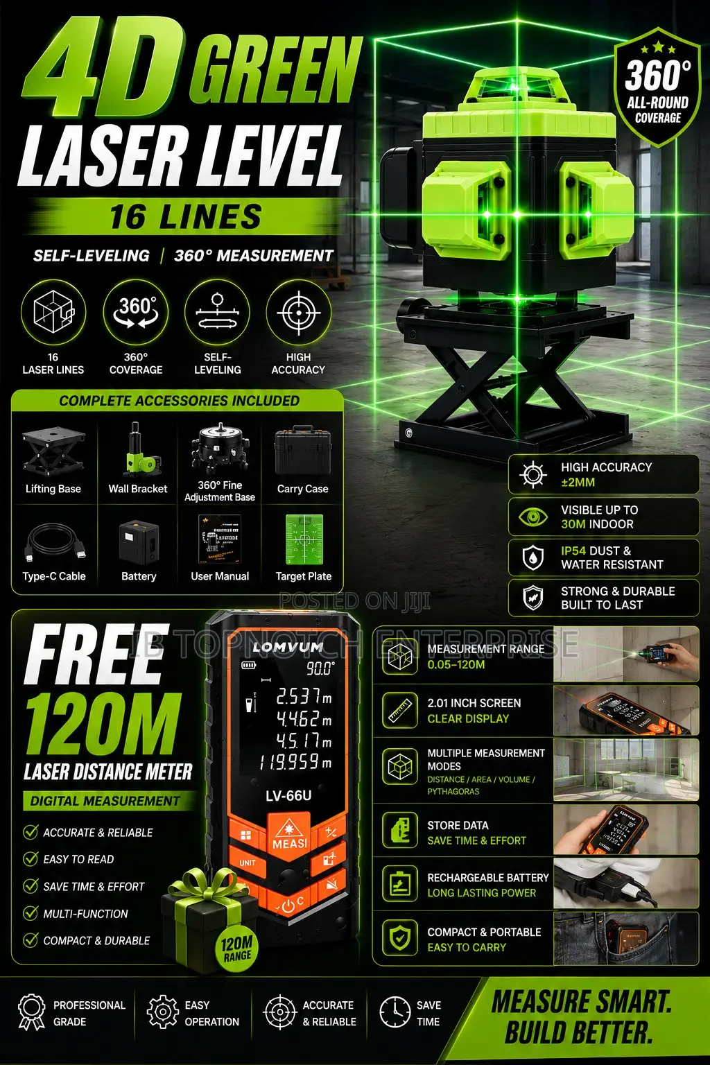 Next Level Project With 16 Line Laser Level Free 120m Distance Meter