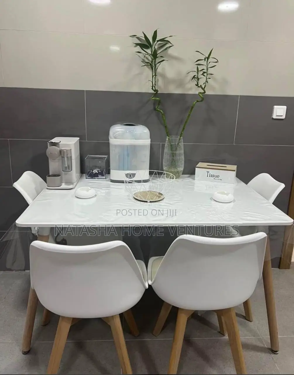 Rectangular Dining Table With White Tulip Chairs — 4-Seater Set