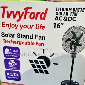 Tvvyford 16" Lithium Rechargeab Battery Solar Stand Fan (Ac/Dc Hybrid)