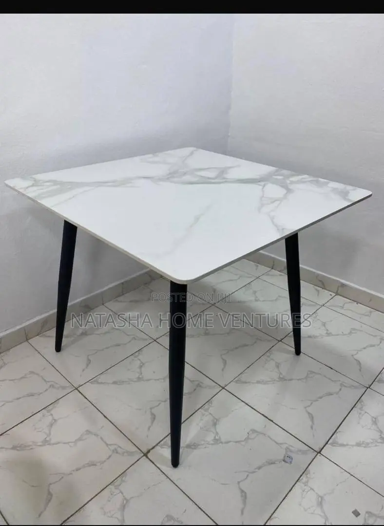 Square Sintered Stone Dining Table With Black Tapered Legs