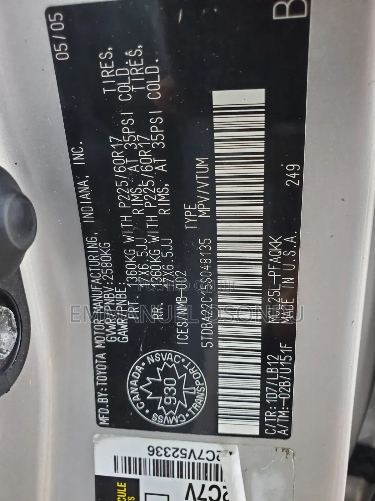 Toyota Sienna 2005 Silver