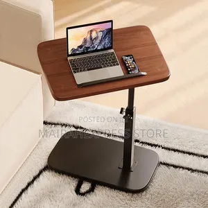 Height-Adjustable C-Shaped Side Table With a Walnut Wood Top Atm