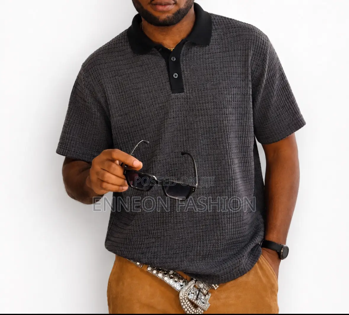 Dark Grey Textured Polo Shirt