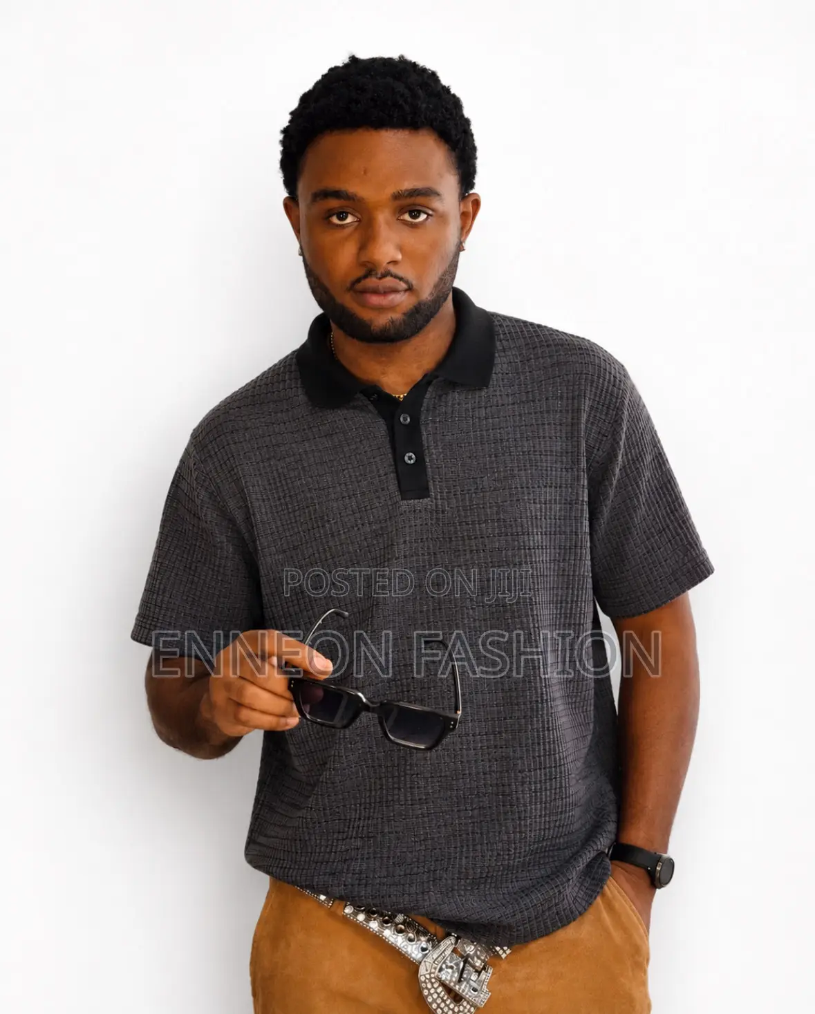 Dark Grey Textured Polo Shirt