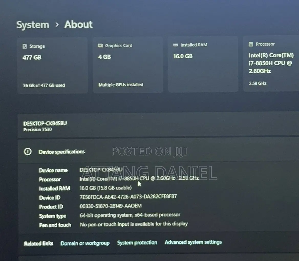 Laptop Dell Precision 7530 16GB Intel Core i7 SSD 512GB