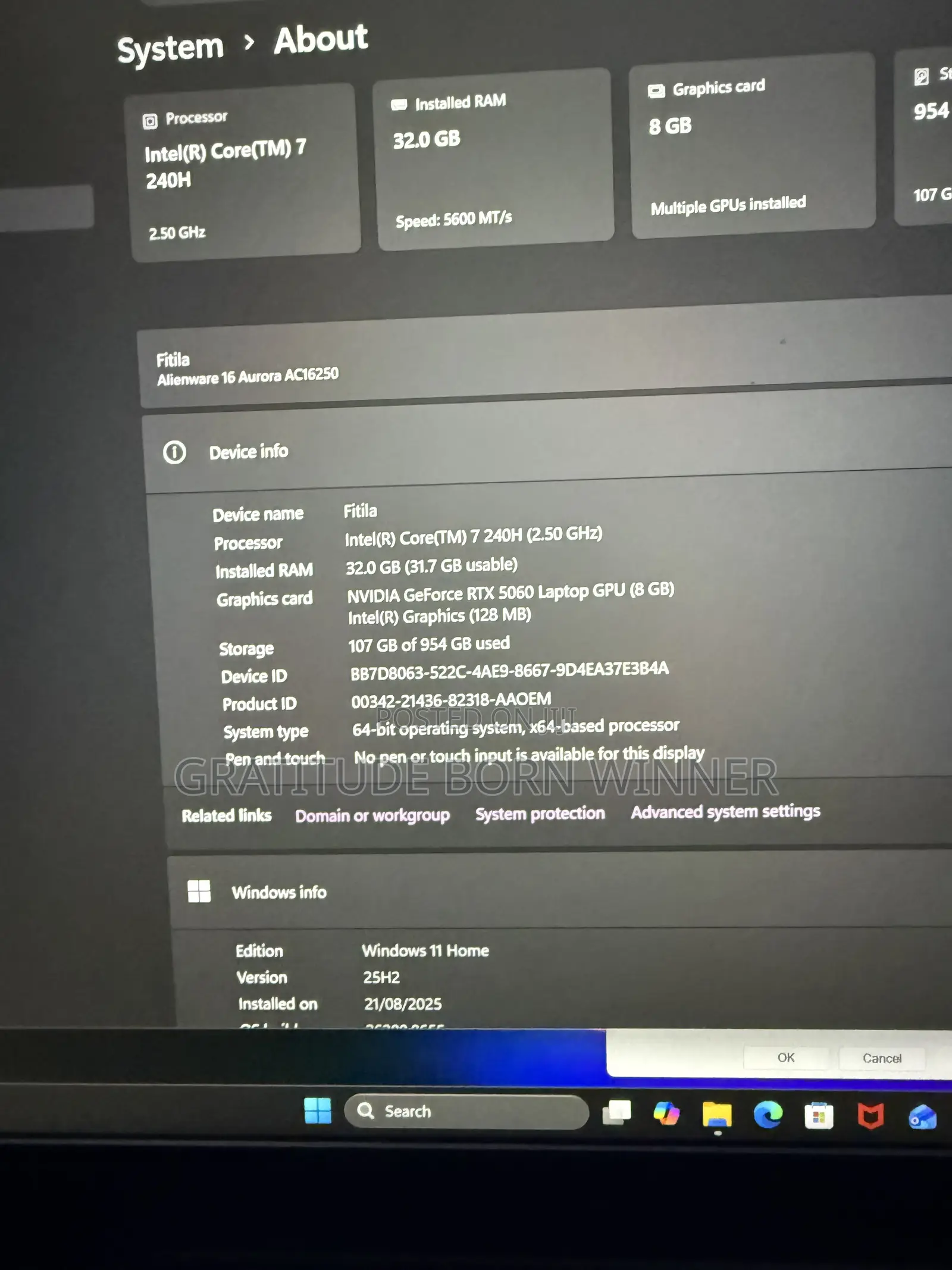 Laptop Alienware 16 Aurora 32GB Intel Core 7 SSD 1T