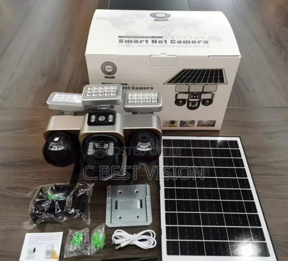 V380 Flood Light 3lens Camera With Big Solar Panel,
