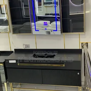 Luxury Black Gold Bathroom Cabinet With Led Mirror