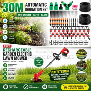 Save Water, Save Time With 30m Irrigation Set and Free Garden Mower