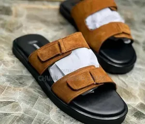 Premium Men's Double Strap Suede Slippers – Comfortable Stylish