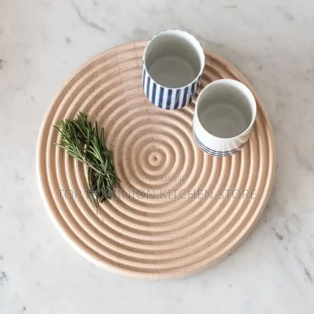 Natural Wood Decorative Food Serving Round Platter Trays