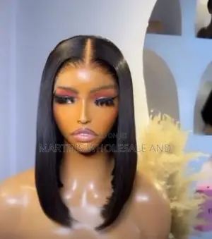 Natural-Color Blunt Straight Bob Wig, Typically Featuring a 5*5