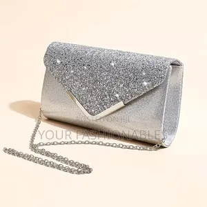 Silver Glitter Envelope Clutch Purse