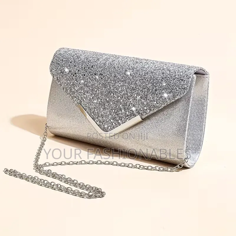 Silver Glitter Envelope Clutch Purse