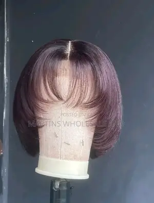 Short Bob Wig in a Deep Wine or Burgundy Color Features a Straight
