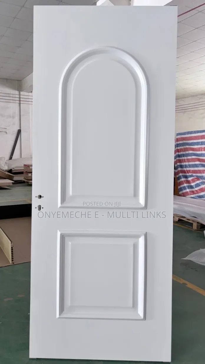 White Arched Interior Door With Two-Panel Design