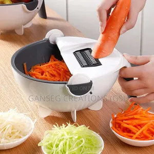 Multi-Functional 9-in-1 Vegetable Cutter ,Rotating Drain Basket Slicer