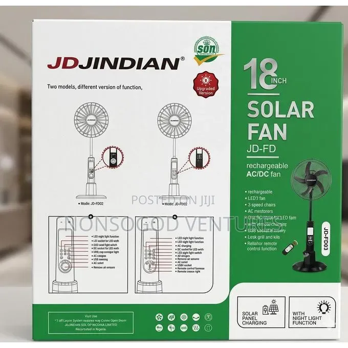 18" Rechargeable Solar Fan