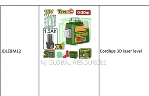 Cordless 3d Laser Level Jadever, 12lines, 30m, Tripod Stand