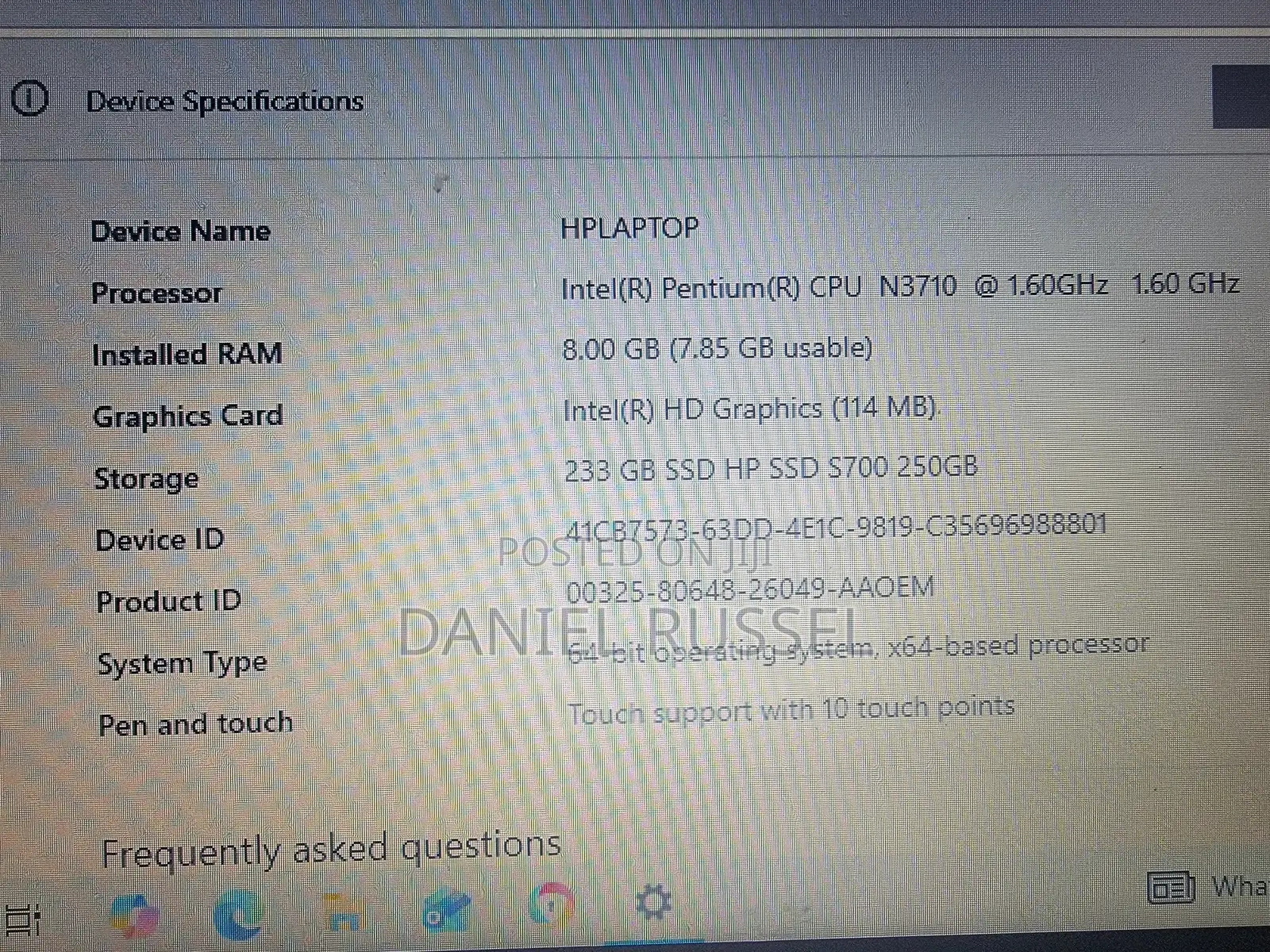 Laptop HP 8GB Intel Pentium HDD 250GB