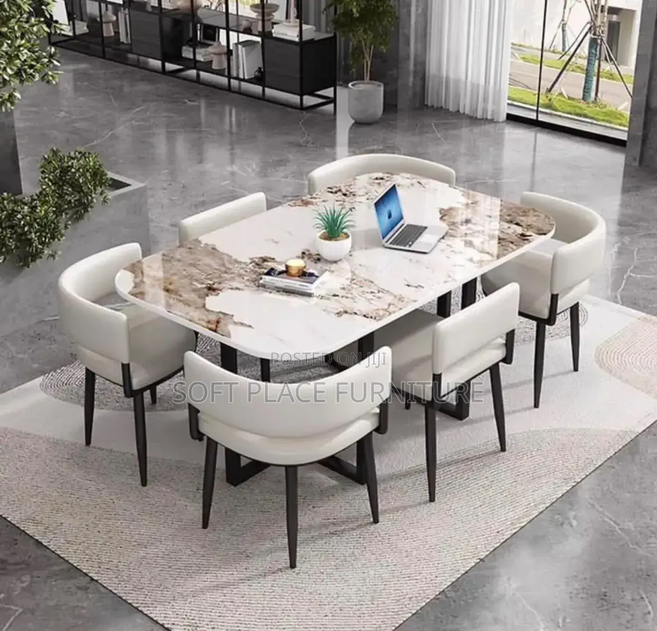 High Classic Luxury Marble Table Dining Six With Chairs