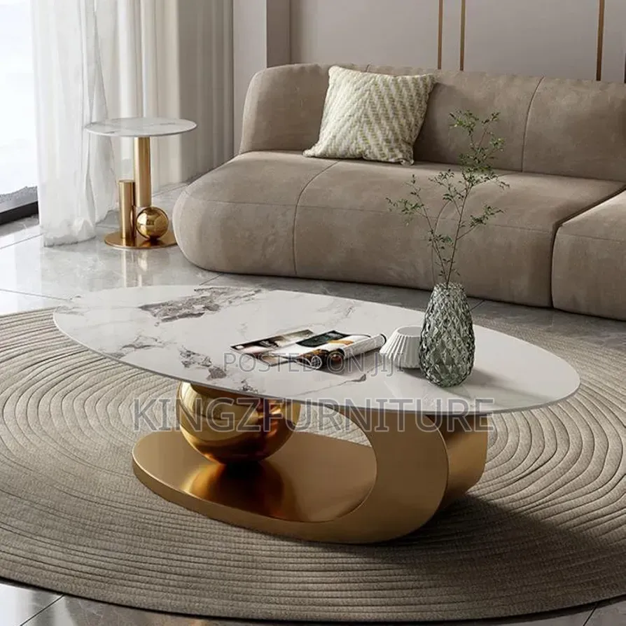 Modern Marble Coffee Table With Gold Metal Base