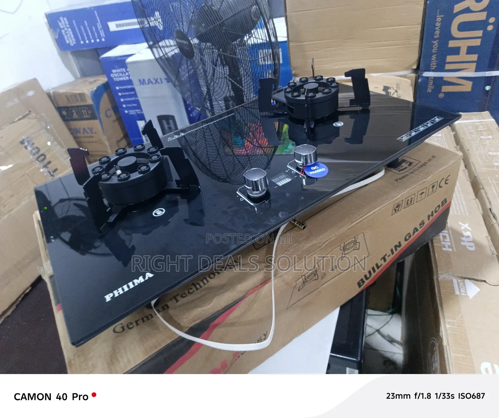 Phiima Black Glass Gas Cooker
