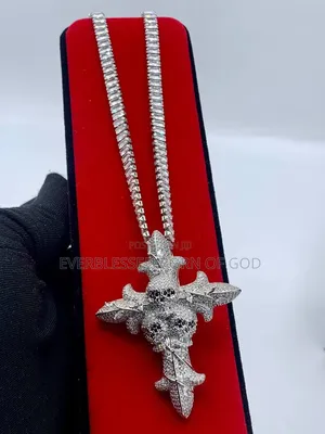 Cubic Zirconia Tennis Link Chain With Sword and Cross Pendant