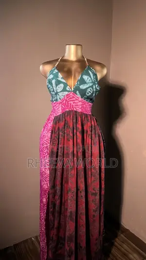 Adire Halter Neck v Neck Gown