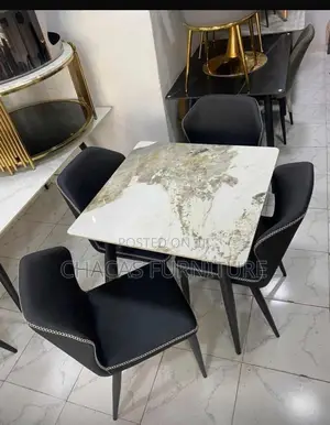 Premium 5-Piece Marble-Top Dining Set (Square Table + 4 Luxury Chairs)